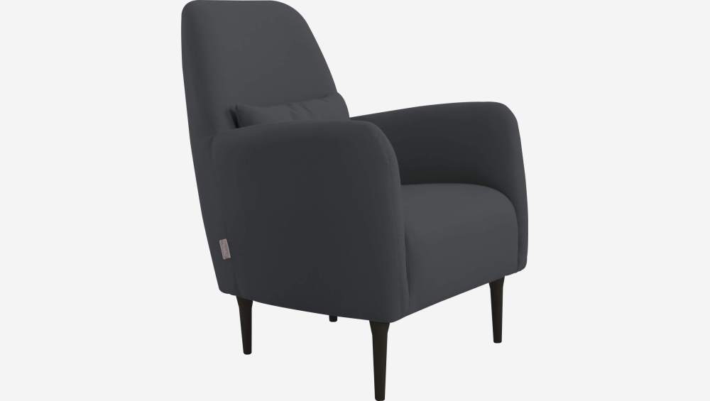 Anthracite grey fabric armchair with dark legs