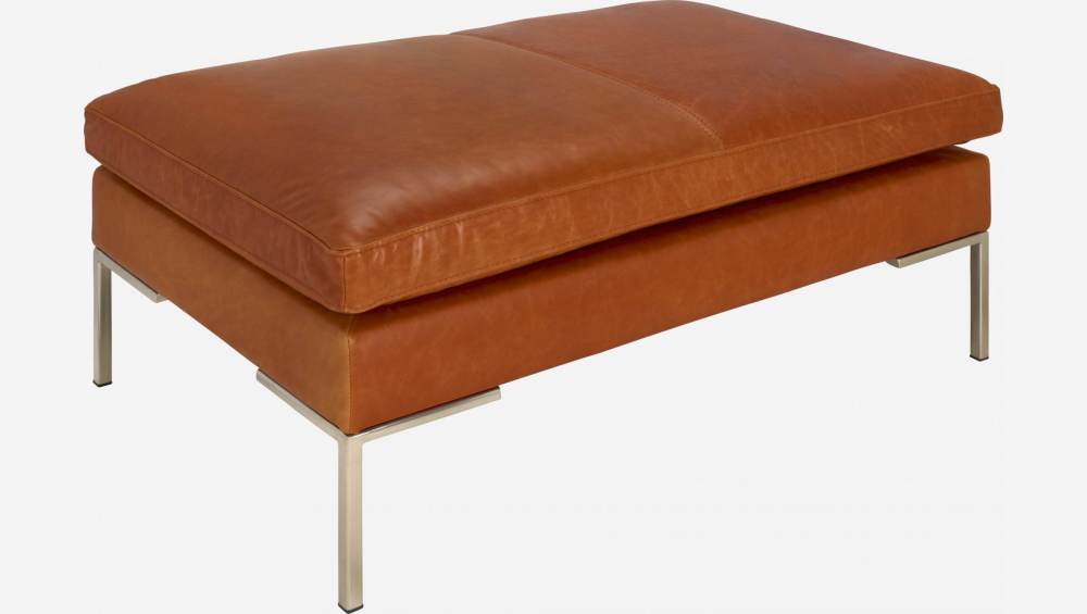 Footstool in Vintage aniline leather, old chestnut