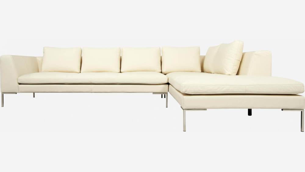 3-Sitzer-Sofa mit Chaiselongue rechts aus Eton-Leder - Cremefarben