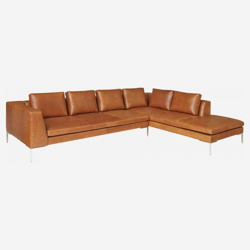 Canapé 3 places avec méridienne droite en cuir Vintage Leather - Cognac