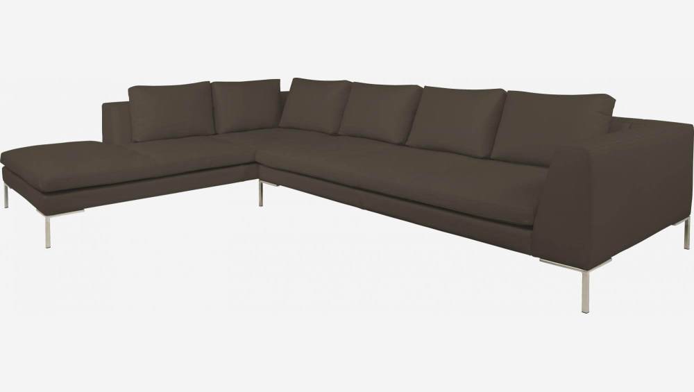 3-Sitzer-Sofa mit Chaiselongue links aus Eton-Leder - Graubraun