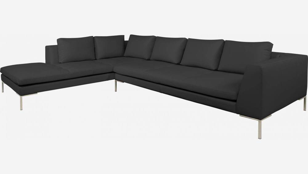 3-Sitzer-Sofa mit Chaiselongue links aus Eton-Leder - Schwarz