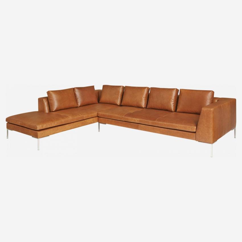 Canapé 3 places avec méridienne gauche en cuir Vintage Leather - Cognac