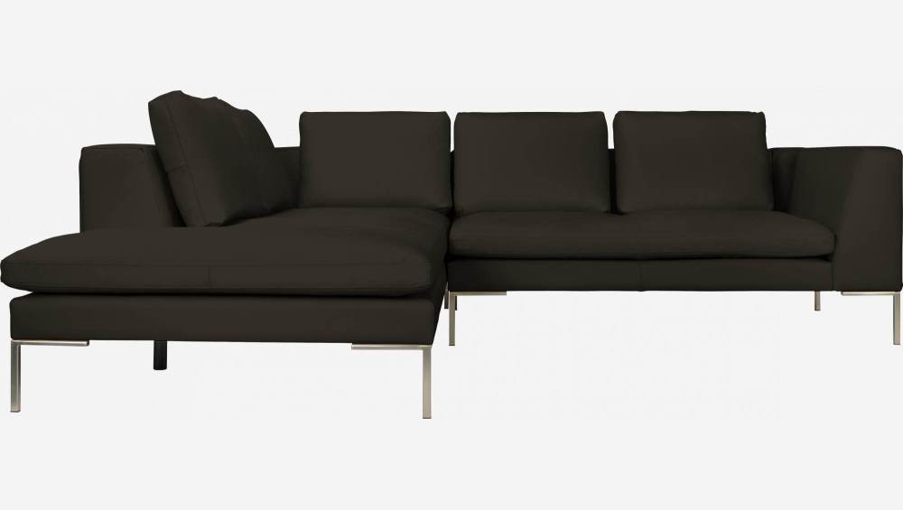 2-Sitzer-Sofa mit Chaiselongue links aus Eton-Leder - Kastanienbraun