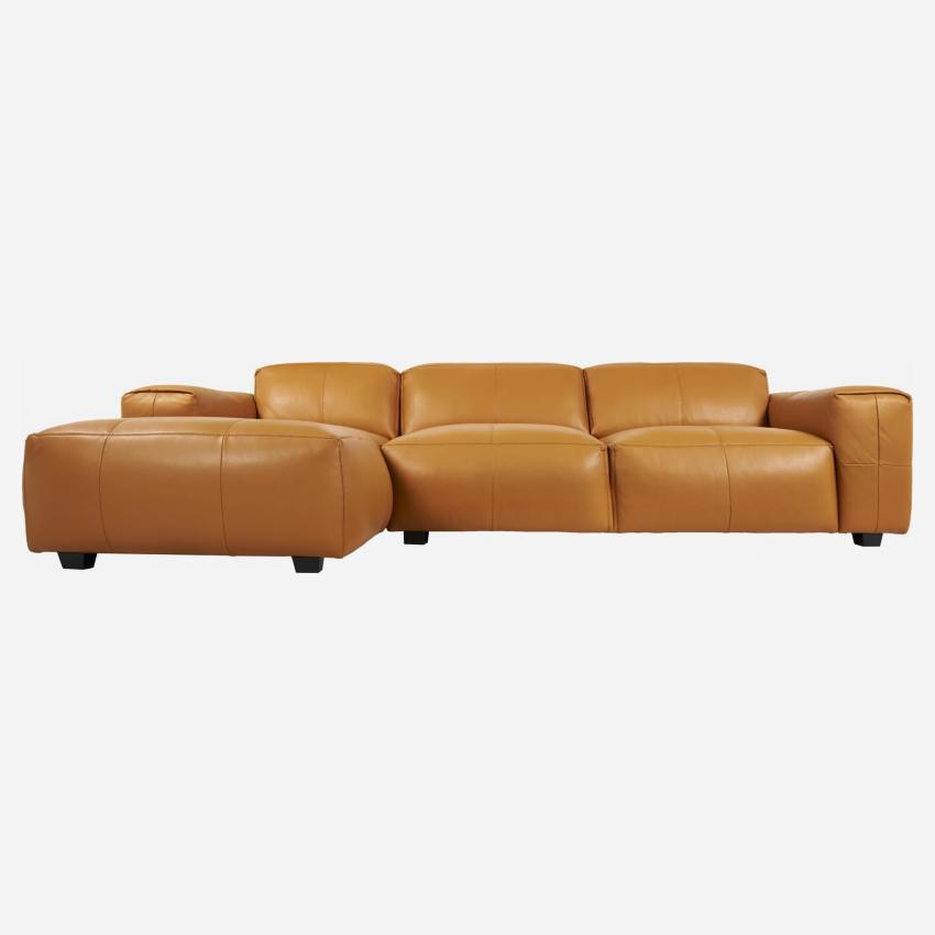 3-Sitzer Sofa mit Chaiselongue links aus Semianilinleder Savoy cognac