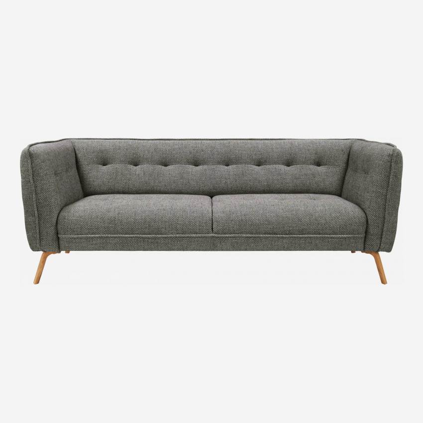 3-Sitzer-Sofa aus Bellagio-Stoff - Grauschwarz - Eichenfüße