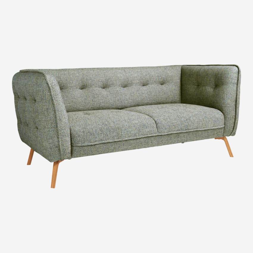 2-Sitzer-Sofa aus Bellagio-Stoff - Graugrün - Eichenfüße