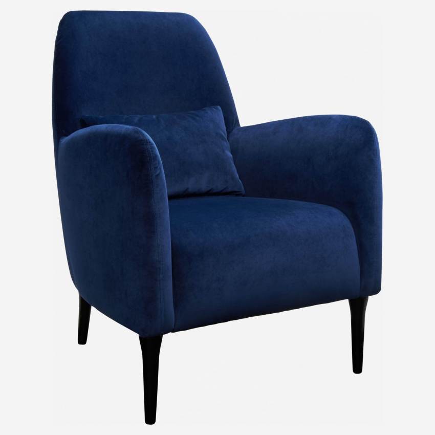 Sessel aus Samt, blau, dunkle Füße