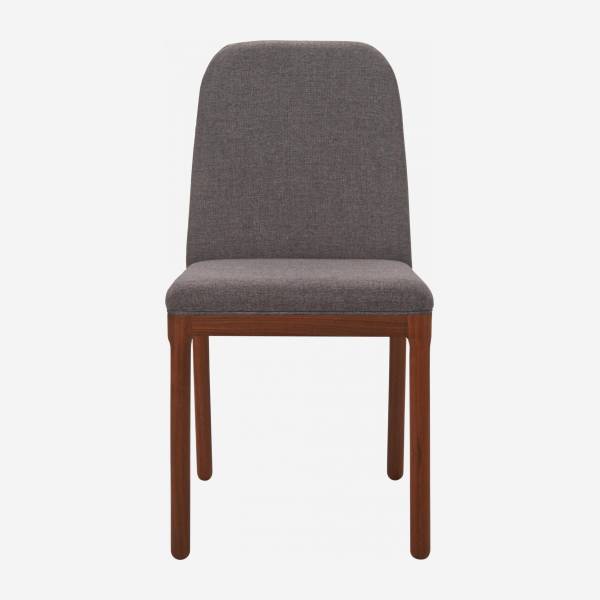 Grey fabric chair with walnut legs
