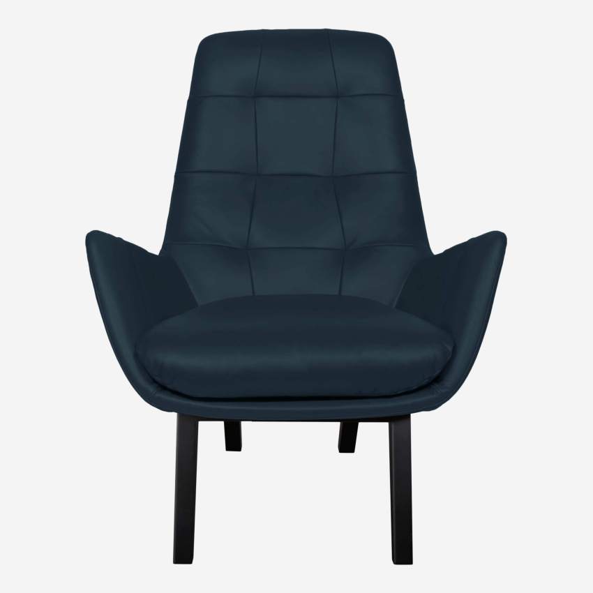 Sessel aus Vintage-Leder - Nachtblau - Schwarze Füße