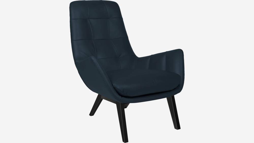 Sessel aus Vintage-Leder - Nachtblau - Schwarze Füße