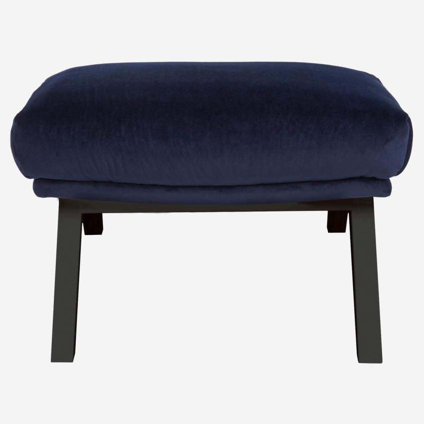 Footstool in Super Velvet fabric, dark blue with dark legs