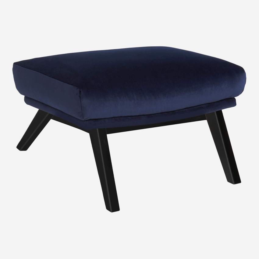 Footstool in Super Velvet fabric, dark blue with dark legs