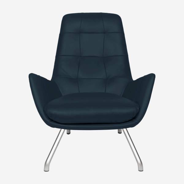 Sessel aus Vintage-Leder - Nachtblau - Füße aus mattem Stahl