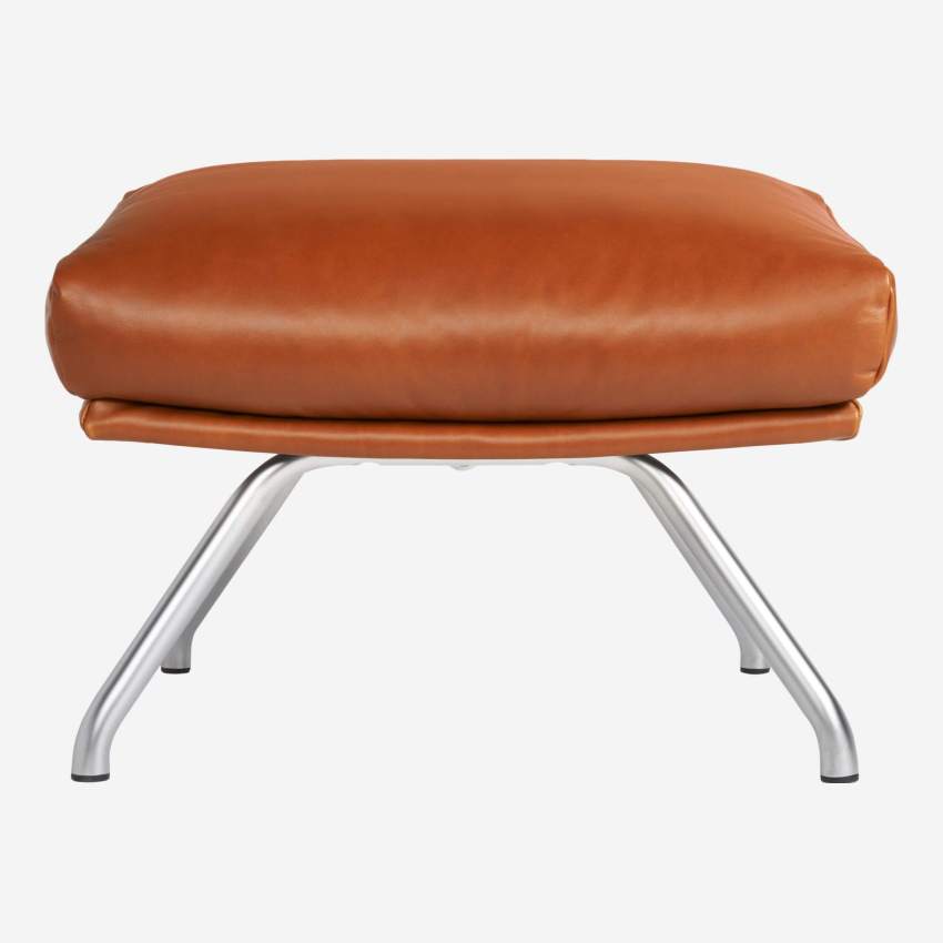 Footstool in aniline Vintage Leather, old chestnut with matt metal legs