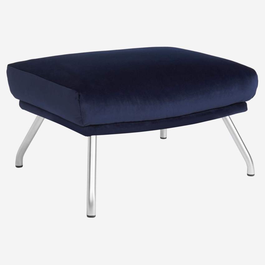 Footstool in Super Velvet fabric, dark blue with matt metal legs