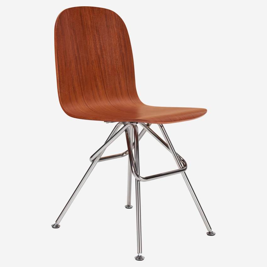 Walnut chair with chrome steel legs