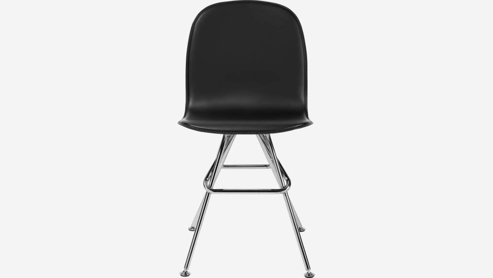 Leather chair - Black - Chrome steel legs
