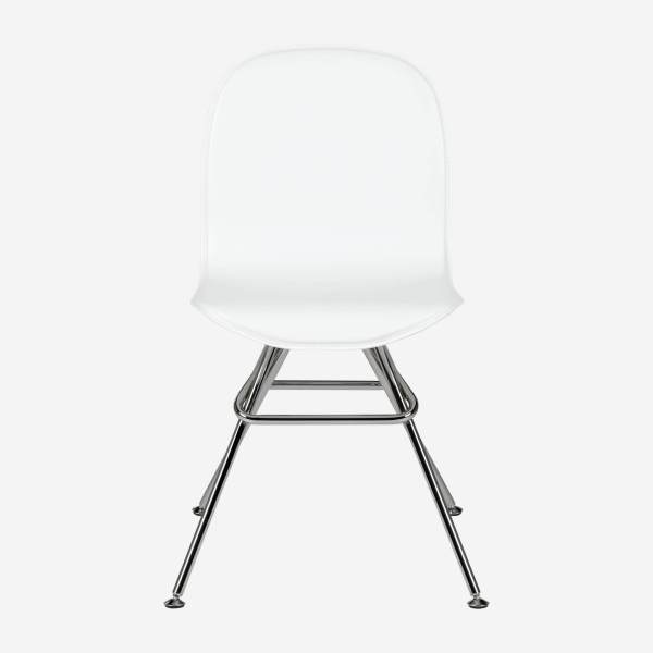 Chair with white faux leather cover and chrome steel legs