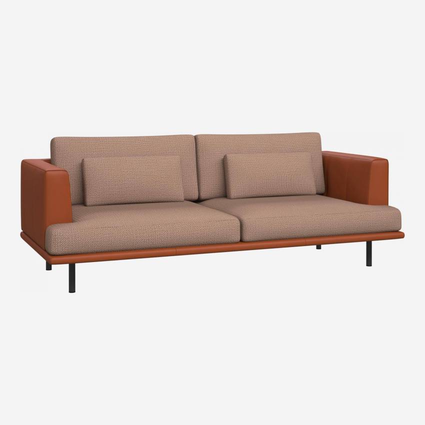3-Sitzer Sofa aus Stoff Fasoli jatoba brown mit Basis und Armlehnen aus braunem Leder