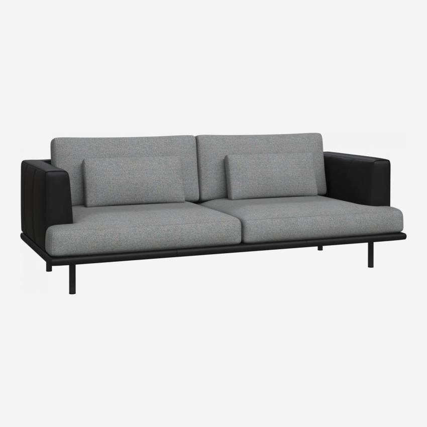 3 seater sofa in Lecce fabric, blue reef with base and armrests in black leather