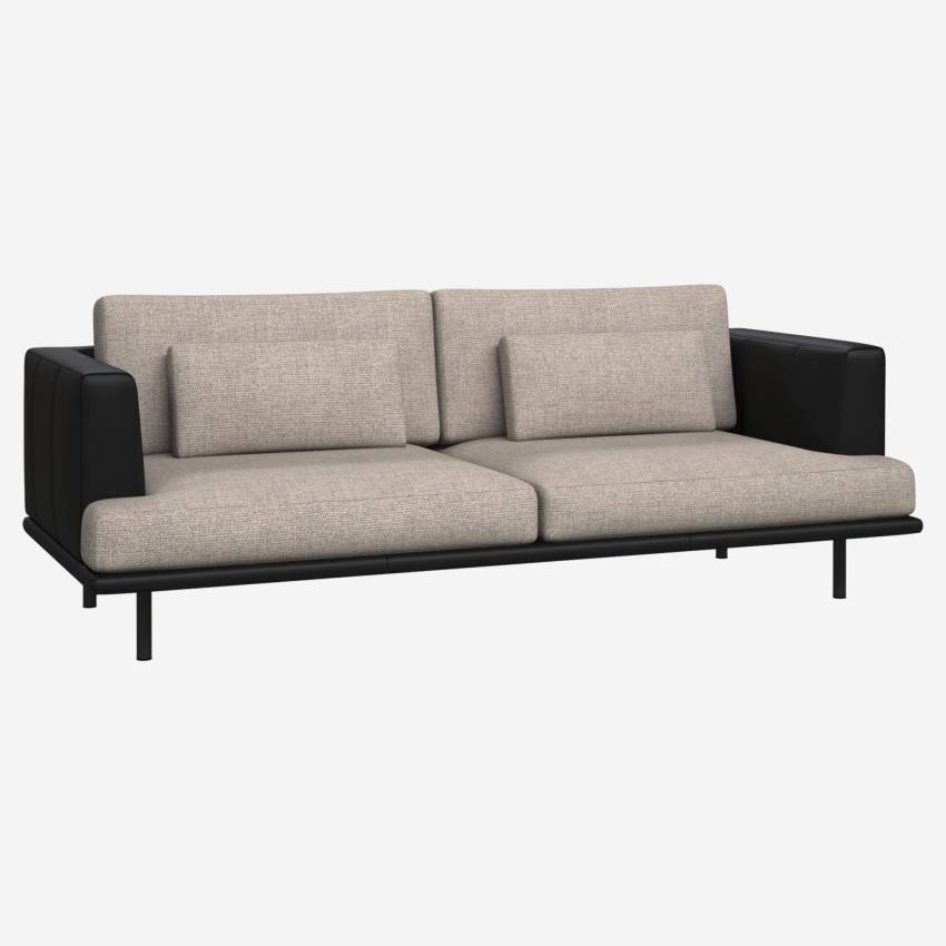 3-Sitzer Sofa aus Stoff Lecce nature mit Basis und Armlehnen aus schwarzem Leder