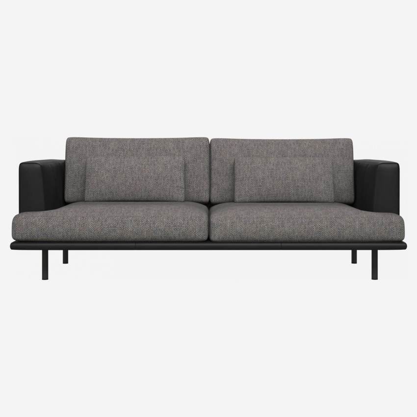 3-Sitzer Sofa aus Stoff Bellagio night black mit Basis und Armlehnen aus schwarzem Leder