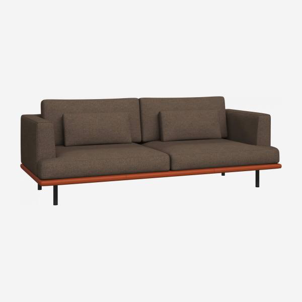 3 seater sofa in Lecce fabric, burned orange with base in brown leather