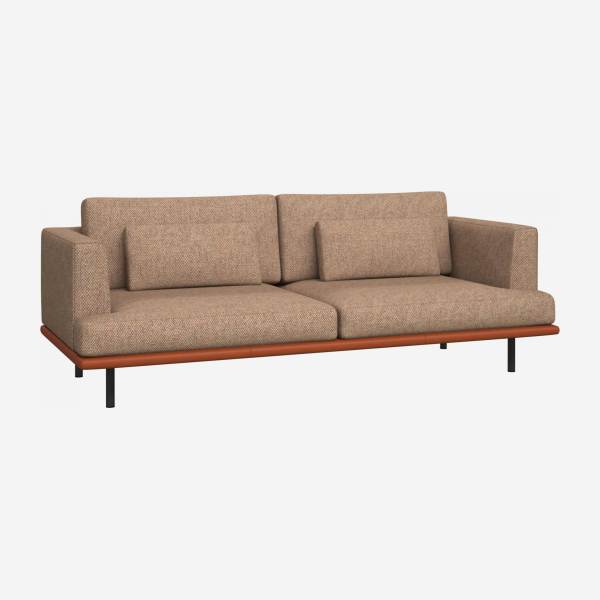 3-Sitzer Sofa aus Bellagio-Stoff - Orange mit Basis aus braunem Leder