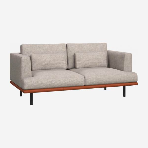 2-Sitzer Sofa aus Stoff Lecce nature mit Basis aus braunem Leder