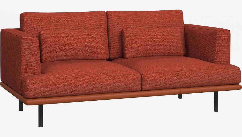 Canapé 2 places en tissu Fasoli - Rouge brique avec base en cuir marron