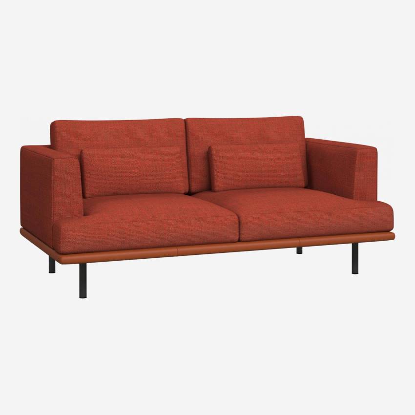 Canapé 2 places en tissu Fasoli - Rouge brique avec base en cuir marron