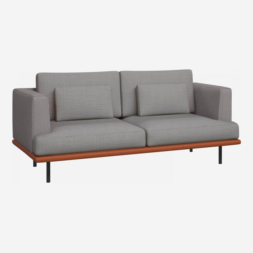 Canapé 2 places en tissu Fasoli grey sky avec base en cuir marron