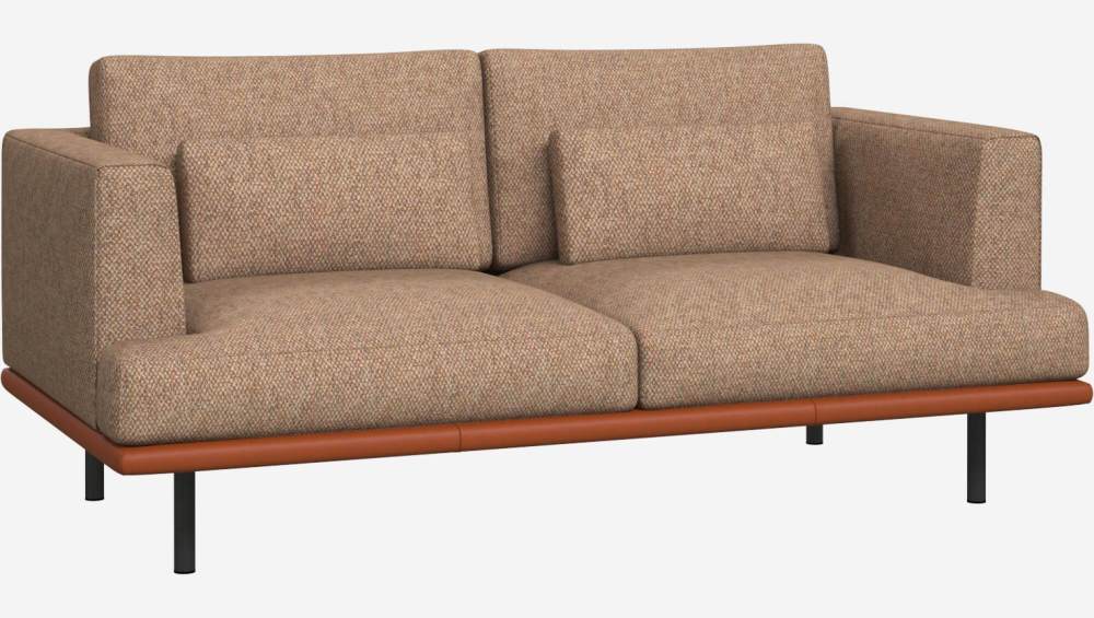 2-Sitzer Sofa aus Bellagio-Stoff - Orange mit Basis aus braunem Leder