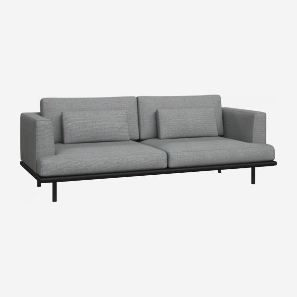 3 seater sofa in Lecce fabric, blue reef with base in black leather