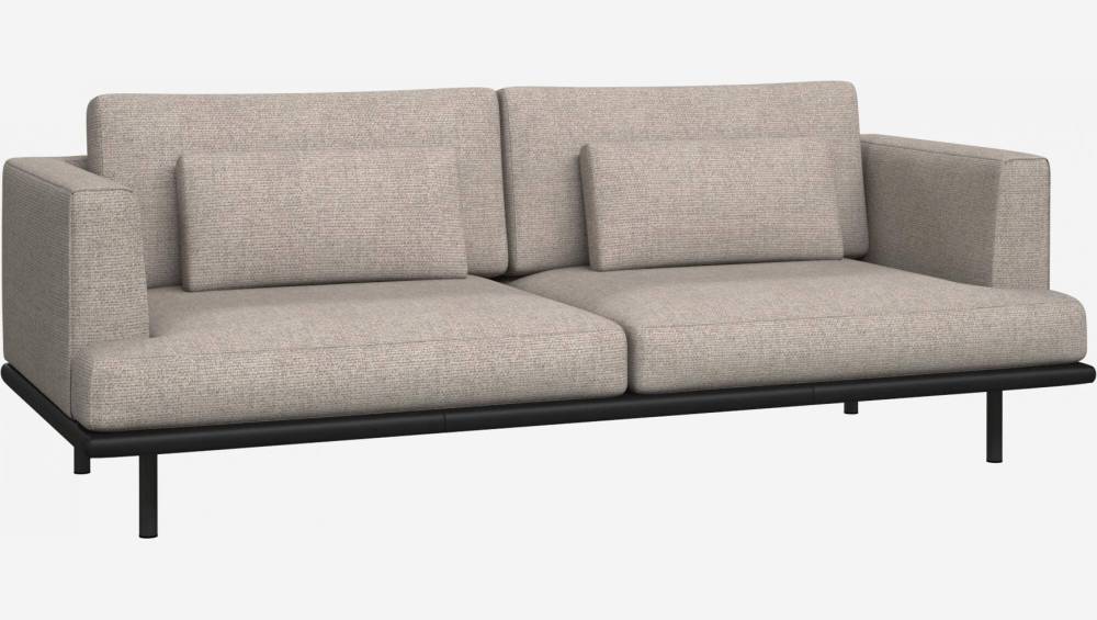 3-Sitzer Sofa aus Stoff Lecce nature mit Basis aus schwarzem Leder