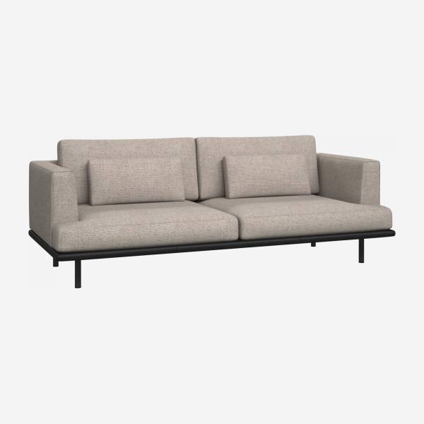3 seater sofa in Lecce fabric, nature with base in black leather