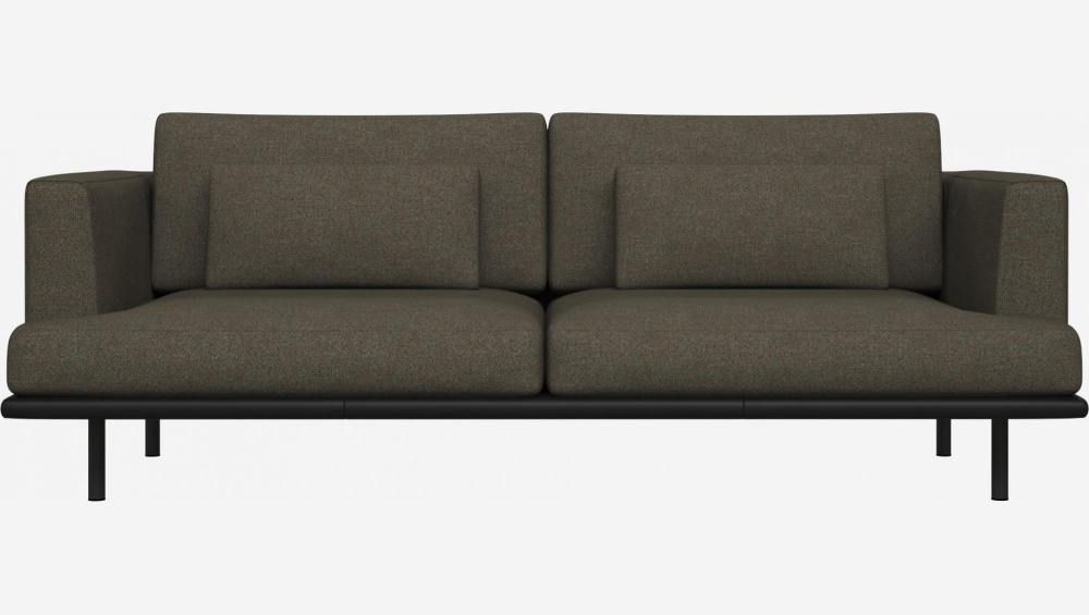 3 seater sofa in Lecce fabric, slade grey with base in black leather