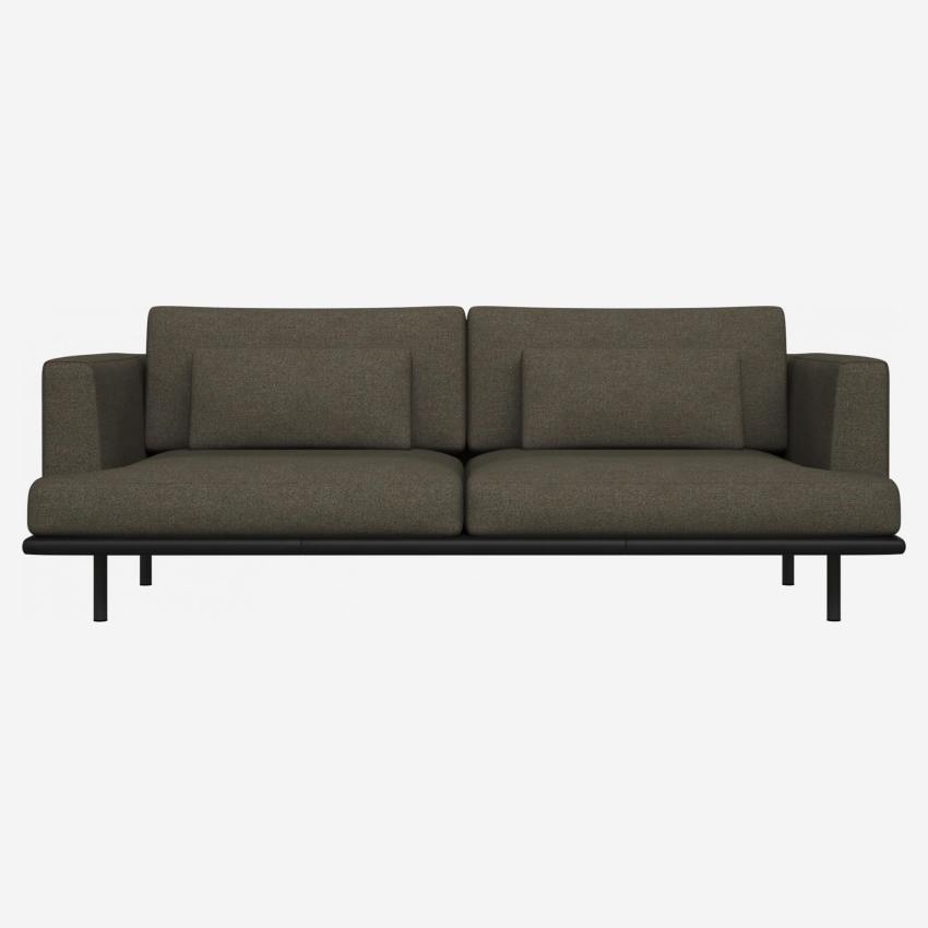 3-Sitzer Sofa aus Lecce-Stoff - Dunkelgrau mit Basis aus schwarzem Leder