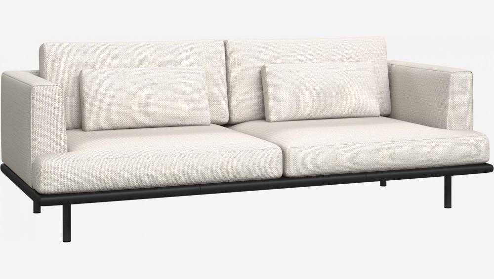 3-seater sofa in Fasoli snow white fabric with black leather base