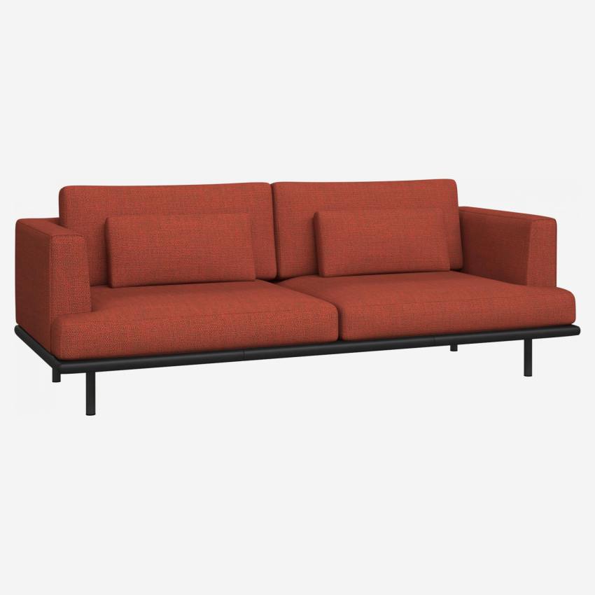 3 -Sitzer Sofa aus Fasoli-Stoff - Ziegelrot mit Basis aus schwarzem Leder