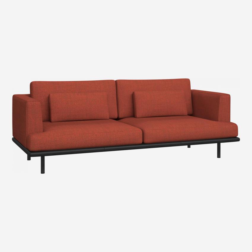 Canapé 3 places en tissu Fasoli - Rouge brique avec base en cuir noir