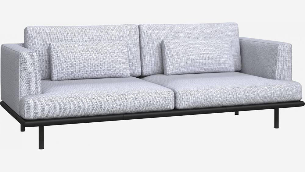 3-seater sofa in Fasoli grey sky fabric with black leather base