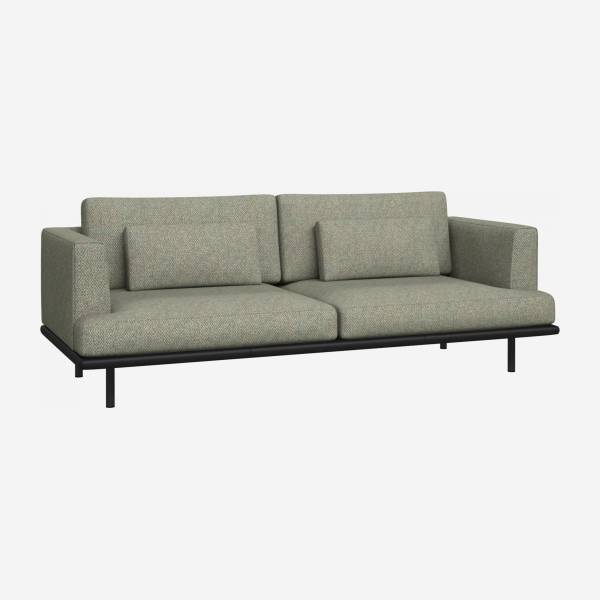 3-Sitzer Sofa aus Stoff Bellagio organic green mit Basis aus schwarzem Leder