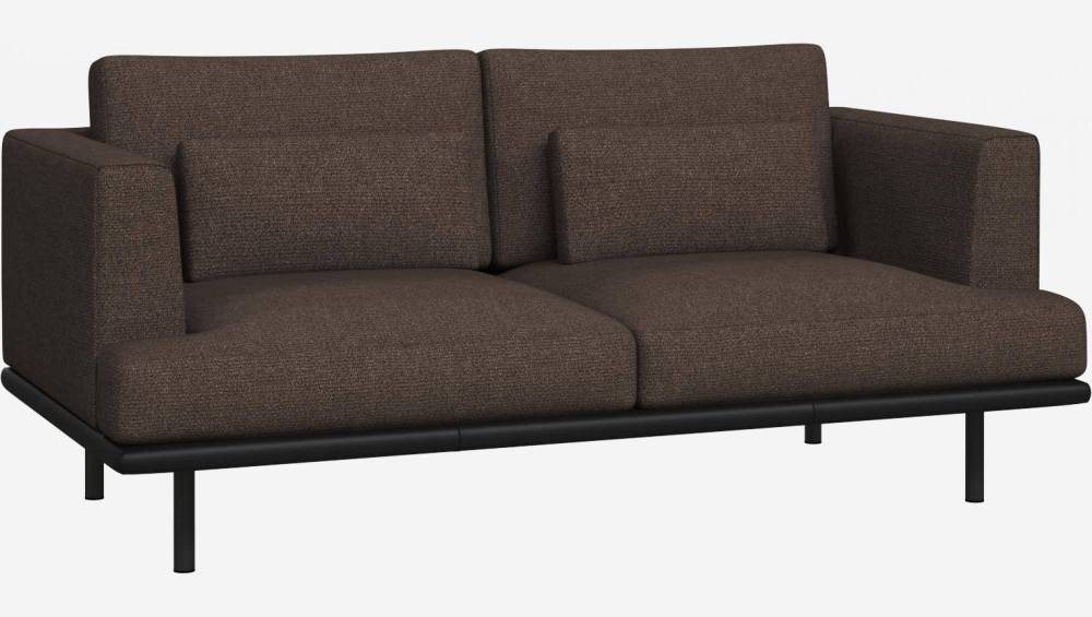 2-Sitzer Sofa aus Lecce-Stoff - Grau mit Basis aus schwarzem Leder