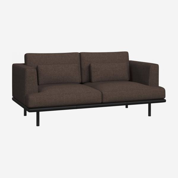 2-Sitzer Sofa aus Lecce-Stoff - Grau mit Basis aus schwarzem Leder