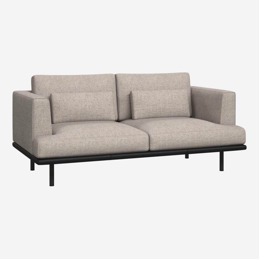 2-Sitzer Sofa aus Stoff Lecce nature mit Basis aus schwarzem Leder