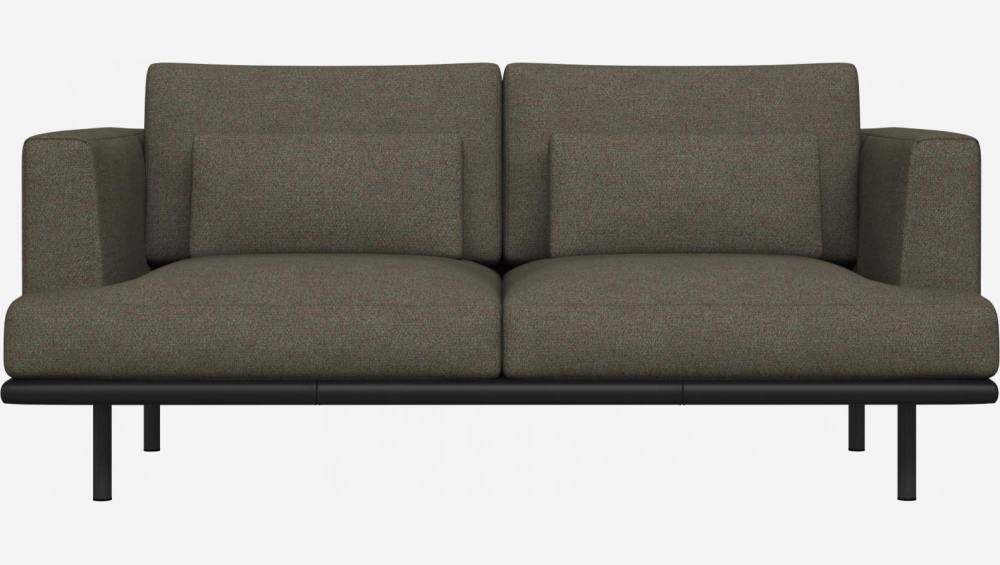 2 seater sofa in Lecce fabric, slade grey with base in black leather