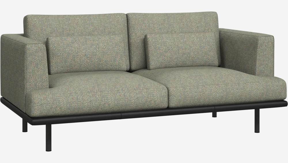 2-Sitzer Sofa aus Stoff Bellagio organic green mit Basis aus schwarzem Leder