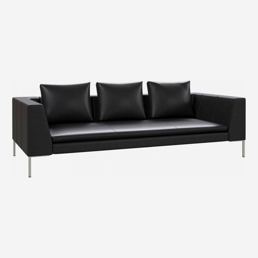 3 seater sofa in Savoy semi-aniline leather, platin black